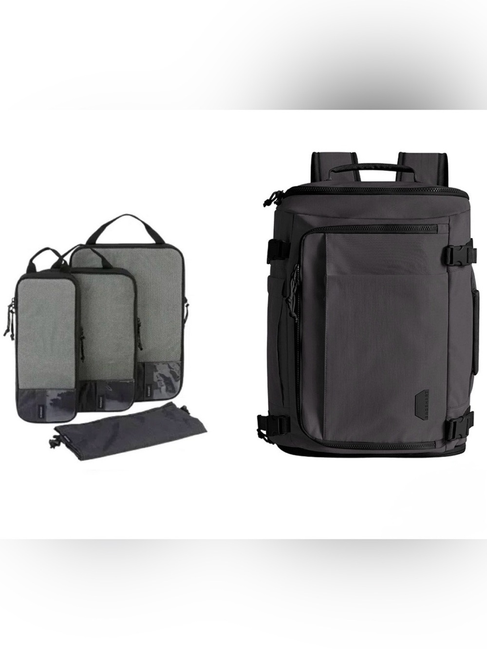 Bagsmart 38L Blast Travel Backpack + 4-Piece Compression Packing Cubes Set Black